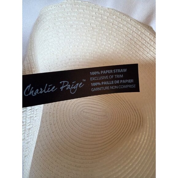 Charlie Paige Ivory Paper Straw Sun Hat W/ Gold Band & Bow One Size - Picture 6 of 7